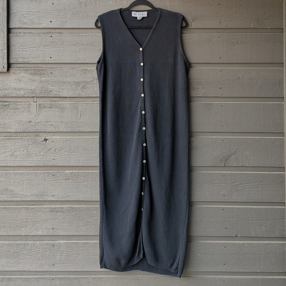 VTG 80s 100% Cotton Black Button Front Maxi Tank Dress Size Medium Made in USA - Picture 1 of 6